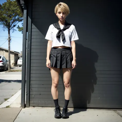 <lora:DeunanKnuteA001:0.7>,
DeunanKnute,1girl,blonde hair,short hair,brown eyes,
serafuku,
full body,standing,outdoors,