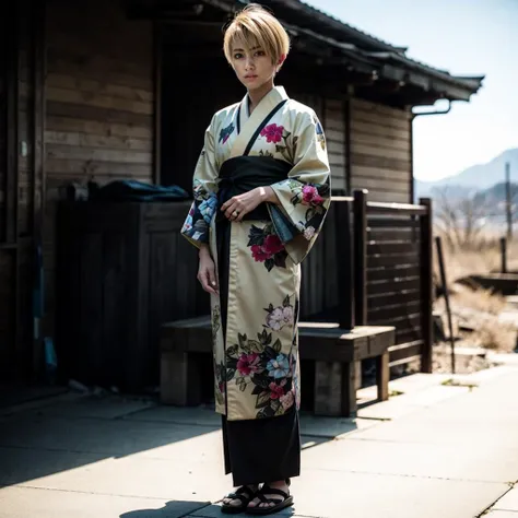 <lora:DeunanKnuteA001:0.7>,
DeunanKnute,1girl,blonde hair,short hair,brown eyes,
kimono,
full body,standing,outdoors,