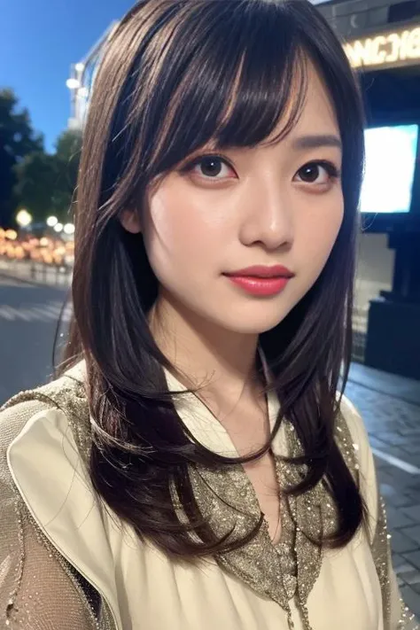 1girl,(wearing an avante garde blouse and long jacket:1.2),(RAW photo, best quality), (realistic, photo-realistic:1.4), masterpiece, an extremely delicate and beautiful, extremely detailed, 2k wallpaper, Amazing, finely detail, extremely detailed CG unity 8k wallpaper, ultra-detailed, highres, soft light, beautiful detailed girl, extremely detailed eyes and face, beautiful detailed nose, beautiful detailed eyes,cinematic lighting,city lights at night,autumn scenery,maple leaves in autumn,in a park,park light,perfect anatomy,slender body,smiling,bokeh <lora:aokihina_lora:0.8>
