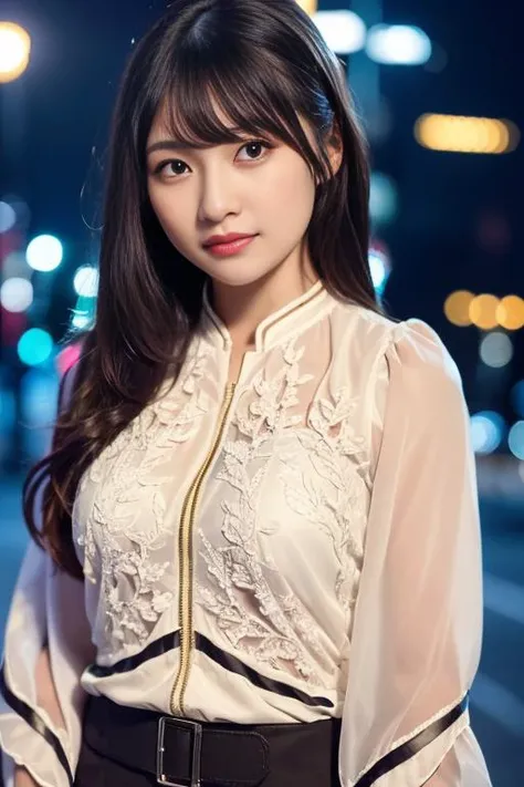 1girl,(wearing an avante garde blouse and long jacket:1.2),(RAW photo, best quality), (realistic, photo-realistic:1.4), masterpiece, an extremely delicate and beautiful, extremely detailed, 2k wallpaper, Amazing, finely detail, extremely detailed CG unity 8k wallpaper, ultra-detailed, highres, soft light, beautiful detailed girl, extremely detailed eyes and face, beautiful detailed nose, beautiful detailed eyes,cinematic lighting,city lights at night,autumn scenery,maple leaves in autumn,in a park,park light,perfect anatomy,slender body,smiling,bokeh <lora:aokihina_lora:0.8>