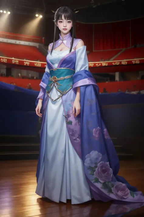 8k,highres,absurdres,masterpiece,best quality,original,extremely detailed CG,extremely detailed wallpaper,perfect lighting,<lyco:GoodHands-beta2:1>,
1girl,solo,blurry_background,looking_at_viewer,standing on the stage,
<lora:liumengli_jiuyou:0.7>,liumengli,jiuyou,