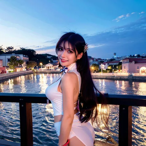 goutou, <lora:koreanDollLikeness_v10:0.2>,<lora:taiwanDollLikeness_v10:0.1>(8k, RAW photo, best quality, masterpiece:1.2), (realistic, photo-realistic:1.37), ultra-detailed, 1 girl, solo, cute,beautiful detailed sky,detailed 0.74cafe,night,standing,dating,(nose blush),(smile:1.1),(closed mouth) medium breasts,beautiful detailed eyes, bowtie, long hair, legs, sweater, <lora:goutouLora_v20:0.7>