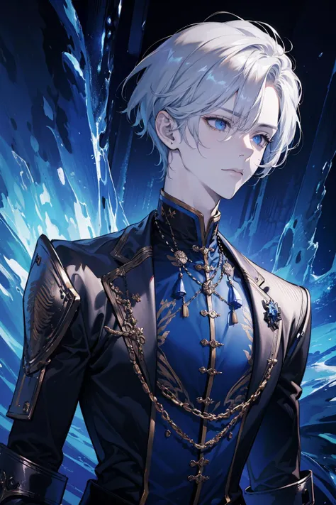 (absurdres, highres, ultra detailed), 1 male, adult, handsome, tall muscular guy, broad shoulders, finely detailed eyes, short hair, fantasy, magnificent background, throne, magic effect, flame, (dutch angle), closed mouth