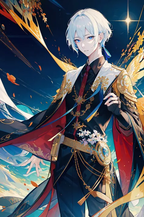 masterpiece, best quality, 1 male, adult, handsome, tall muscular guy, broad shoulders, finely detailed eyes and detailed face, extremely detailed CG unity 8k wallpaper, intricate details, angelic messenger, feathered wings, celestial realm, divine messages, Grace, Purity, Compassion, depth of field
