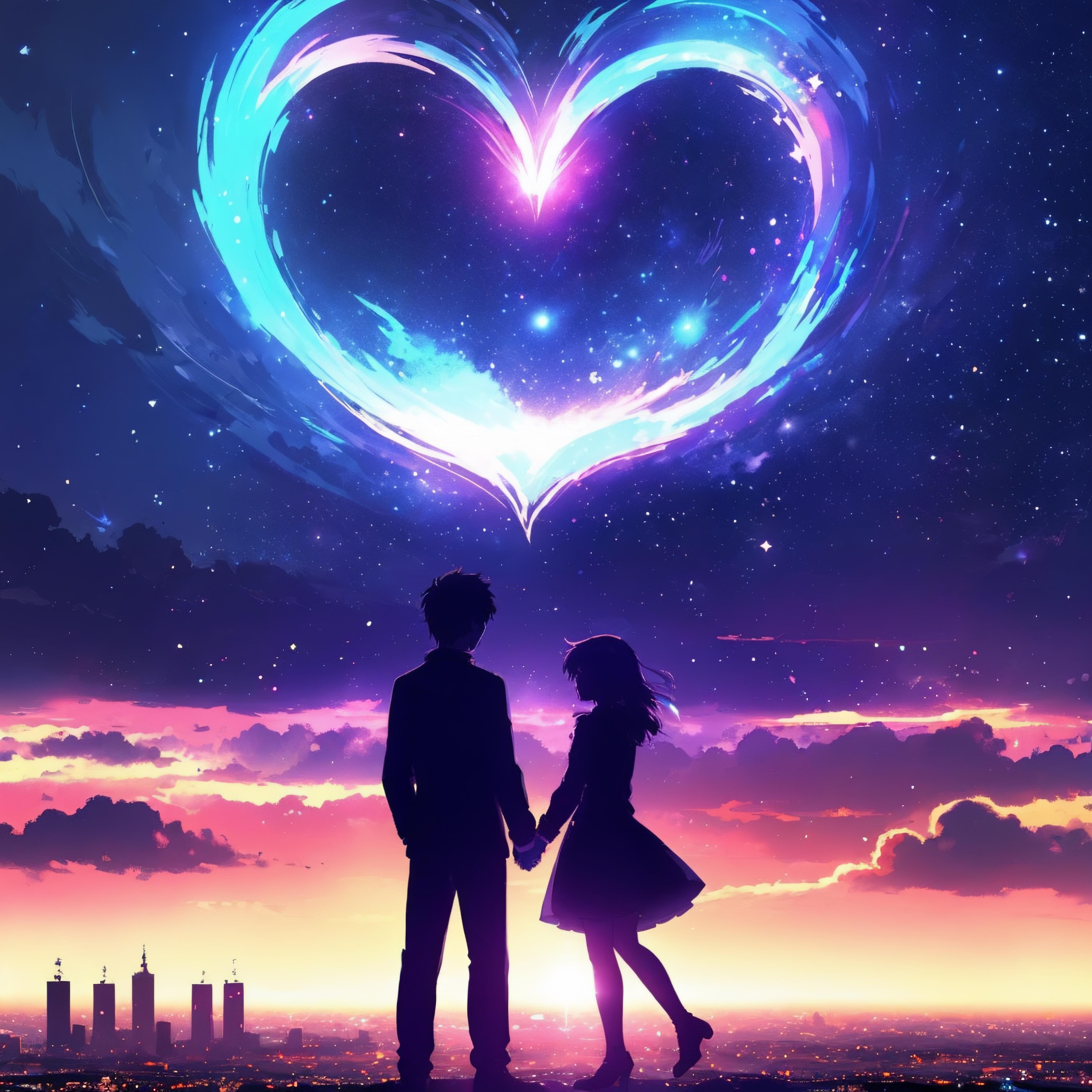 A couple standing in front of a heart shaped sky - SeaArt AI