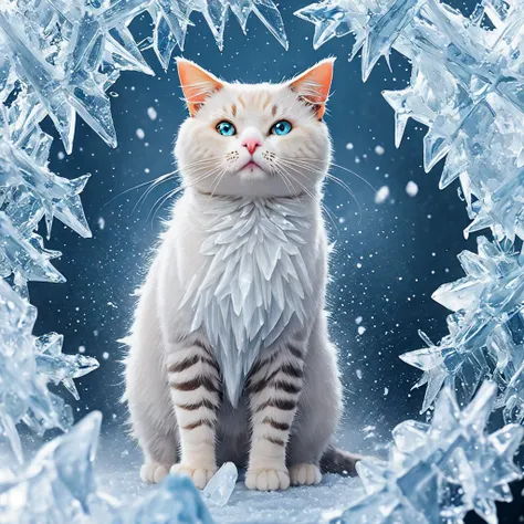 Cat made of  frozen ice,  frozen ice body of cat form,  frozen ice cat body, cat  frozen ice composition, perfect composition, masterpiece, elegant, expressive, artistic, intricate, detailed, best quality, [:cinematic lighting:.35]