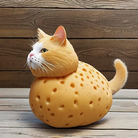 Cat potato, cat body made of potato, potato cat body, perfect composition, masterpiece, best quality, [:cinematic lighting:.35]