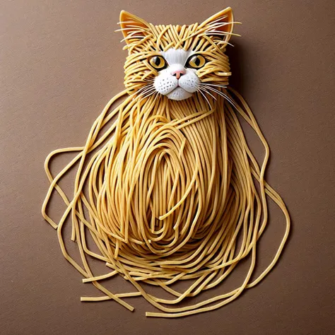 Cat made of spaghetti, spaghetti body of cat form, spaghetti cat body, cat spaghetti composition, perfect composition, masterpiece, elegant, expressive, artistic, intricate, detailed, best quality, [:cinematic lighting:.35]