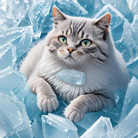 Cat made of  frozen ice,  frozen ice body of cat form,  frozen ice cat body, cat  frozen ice composition, perfect composition, masterpiece, elegant, expressive, artistic, intricate, detailed, best quality, [:cinematic lighting:.35]