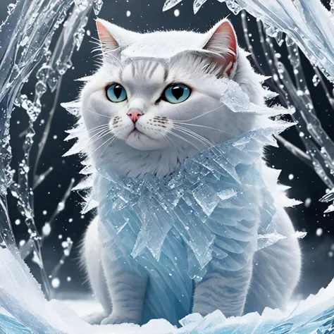 Cat made of  frozen ice,  frozen ice body of cat form,  frozen ice cat body, cat  frozen ice composition, perfect composition, masterpiece, elegant, expressive, artistic, intricate, detailed, best quality, [:cinematic lighting:.35]