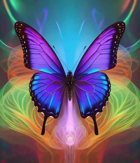 Epic digital art of a (group :1.1) of colorful hologram butterfly with (symmetrical:0.5) wings (flying around:1.2), by tomasz alen kopera, trending on artstation, a fantasy photograph, focus stacking, artwork by alphonse mucha and loish