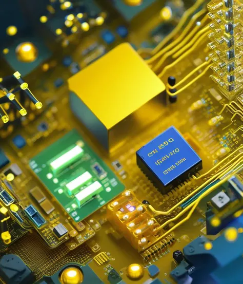 CHV3SMacro, OldJourney, classicnegative, Computer circuitry scattered throughout the inside of a dream of a diamond, yellow water-cooling coolant, trending on artstation, a macro photograph, focus stacking, 4k desktop background, Professional, masterpiece, commissioned