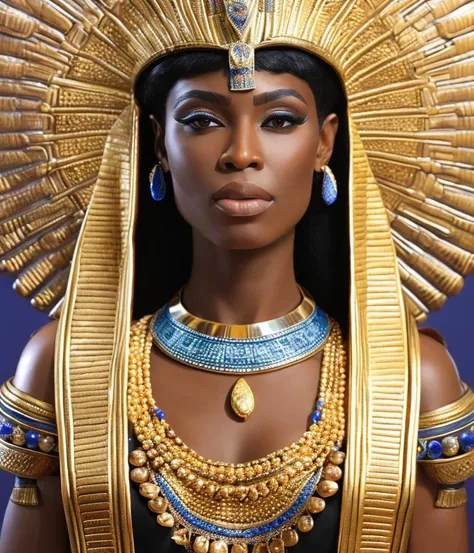 a realistic detail of a beautiful black female model wearing an Egyptian pharaoh goddess costume, royal Egyptian clothing, medium range portrait, highly detailed, sharp focus, masterpiece, commissioned, (professional hands), professional anatomy, color corrected, edited in post, (redshift style, classicnegative:1.2)