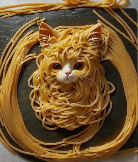 Cat made of spaghetti, perfect composition, masterpiece, best quality, [:cinematic lighting:.35]