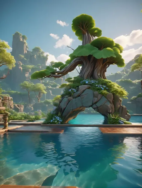 cinematic scenery of fantasy pool, high quality, very coherent, trending on artstation