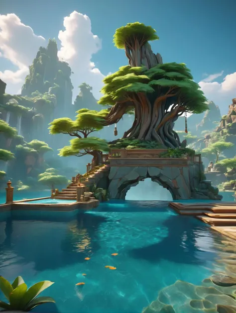 cinematic scenery of fantasy pool, high quality, very coherent, trending on artstation