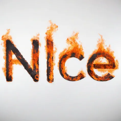 a word made of fire, white background