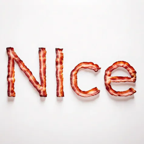 a word made of bacon strips, white background