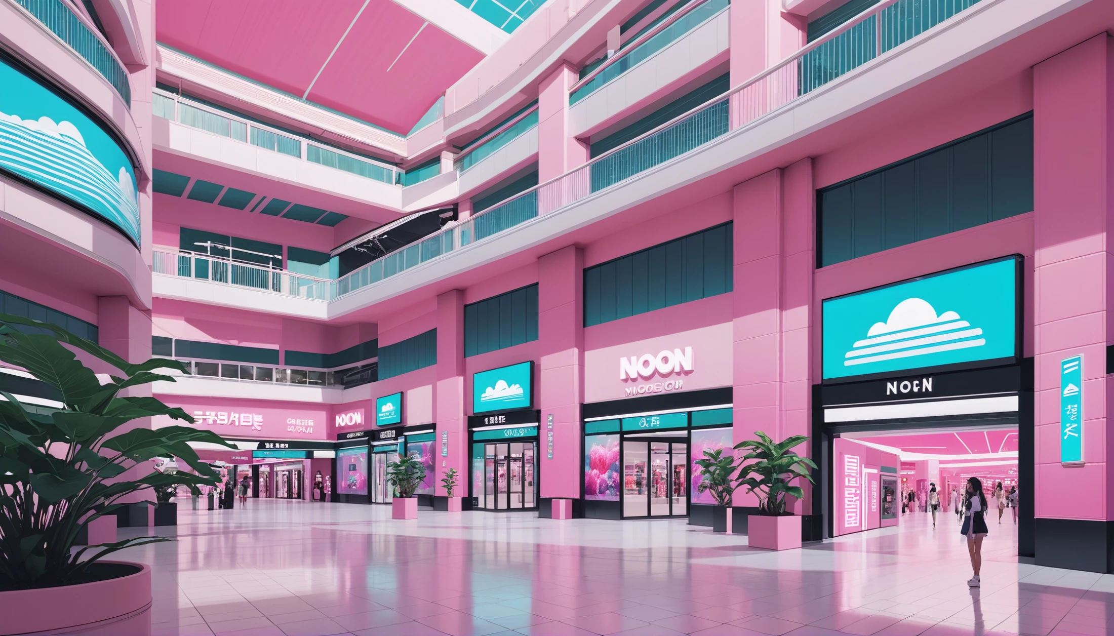 noon, architecture, indoor Vaporwave mall by a cloud space