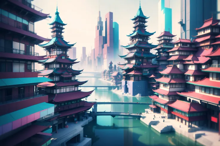 geometric, tilt-shift, digital painting, scifisolemn,wonderous fantasy megacity outside of the universe<lora:EnvyGeometricXL01:1.2>