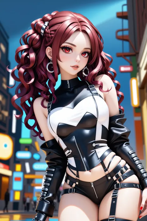 digital painting, volumetric lighting, cinematic color grading, 1girl, woman, punk rocker bad girl, [:wild costume design,:0.2], punk hair, dark red hair, braid,Tousled Hair, bombshell hair, brown hair with slate gray highlights, hair bobbles,Pin Curls, thick thighs, narrow waist, caucasian, Cryptic mysterious,cheerful scifi megastructure outside of time<lora:EnvyHazeSliderXL01:1><lora:EnvySendNoodzXL01:-1>