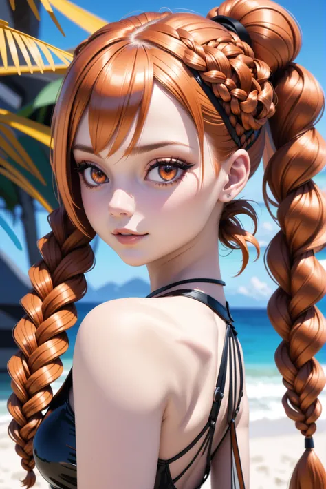 digital painting, volumetric lighting, cinematic color grading, 1girl, woman, desperado, dark copper hair, swept bangs,Pull Through Ponytail, (full body:1.3), [:creative costume design:0.2], bombshell hair, bright copper hair, Braided Bangs,pixie cut, average figure, albino<lora:EnvyHazeSliderXL01:1>
