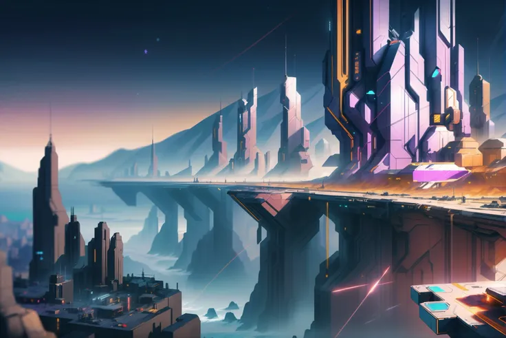 geometric, tilt-shift, digital painting, scifi a indescribable,exotech scifi cliffside metropolis at the beginning of the universe, masterpiece<lora:EnvyGeometricXL01:1.35>