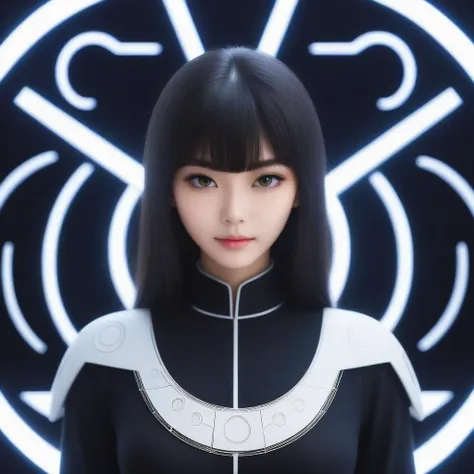 cline, mysterious bezier curve, runes, bangs, light eyebrows, 
interstellar civilisation, mysticism,
1girl,solo,best quality, high quality, highres, masterpiece, sharpening, nice face,
 <lora:SDXL Barbe Style on everything CF BarbieCore:1>BarbieCore, black,