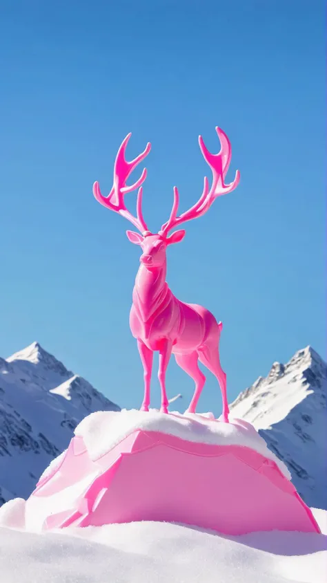 <lora:BarbieCoreXL:1> BarbieCore a silhouette of a man with antlers atop a snow-covered peak, pink plastic (toy:0.4)