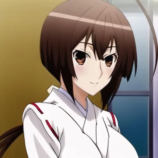 <lora:musubiSekirei_v10:1>, musubi a woman with brown ponytail hair in a white kimono outfit,