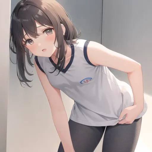 best quality, c3j4, 1girl, gray shirt, bare arms, spandex legging, <lora:ceja-05:1>