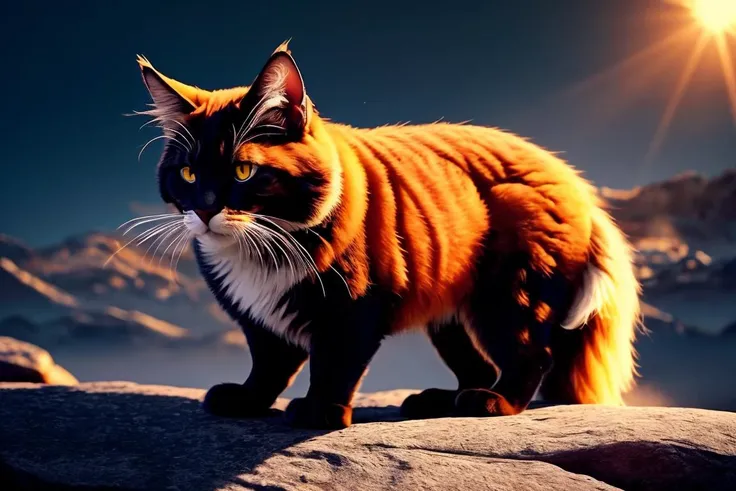 (( art  by Neil Blevins ))  painting named surrealistic dream of mystery cat  in rpg world, animal, fluffy fur,  (limited colors, red, black, gold) BREAK, perfect quality, best quality, ultrasharp, ultradetailed, perfect quality, masterpiece, intricated details, <lora:add_detail:0.4>, wallpaper, 8k