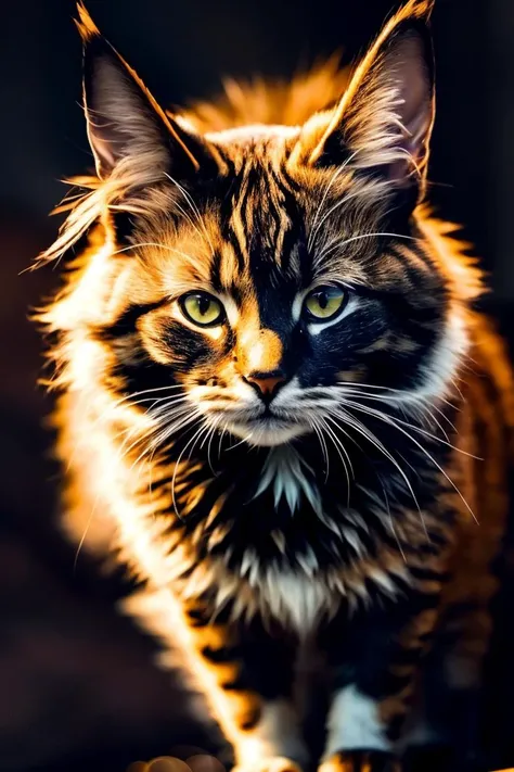 (( art by Dustin Nguyen )) painting named surrealistic dream of mystery cat in rpg world, animal, fluffy fur, (limited colors, red, black, gold) BREAK, perfect quality, best quality, ultrasharp, ultradetailed, perfect quality, masterpiece, intricated details, <lora:add_detail:0.4>, wallpaper, 8k