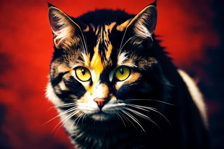 (( art by Alberto Seveso )) painting named surrealistic dream of mystery cat in rpg world, animal, fluffy fur, (limited colors, red, black, gold) BREAK, perfect quality, best quality, ultrasharp, ultradetailed, perfect quality, masterpiece, intricated details, <lora:add_detail:0.4>, wallpaper, 8k