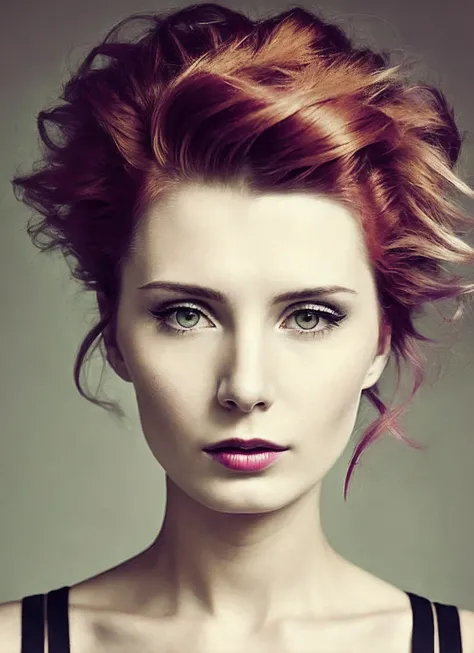 portrait of sks woman by Flora Borsi, style by Flora Borsi, bold, bright colours, rainbow Mohawk haircut, ((Flora Borsi)), <lora:locon_lauren_v1_from_v1_64_32:1.3>