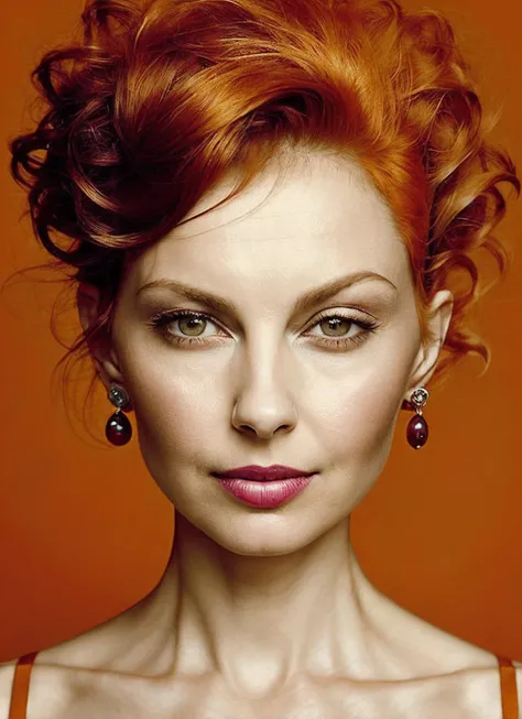 portrait of sks woman by Flora Borsi, style by Flora Borsi, bold, bright colours, orange Mohawk haircut, ((Flora Borsi)), <lora:locon_ashleyjudd_v1_from_v1_64_32:1.25>