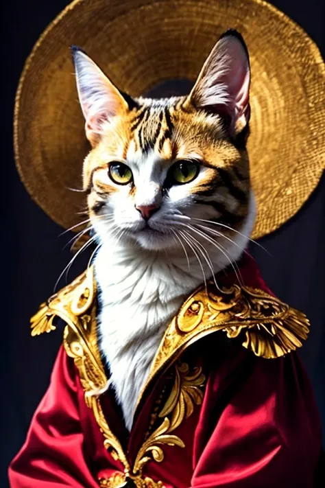 (( art by David Michael Bowers )) painting named surrealistic dream of mystery cat in rpg world, animal, fluffy fur, (limited colors, red, black, gold) BREAK, perfect quality, best quality, ultrasharp, ultradetailed, perfect quality, masterpiece, intricated details, <lora:add_detail:0.4>, wallpaper, 8k
