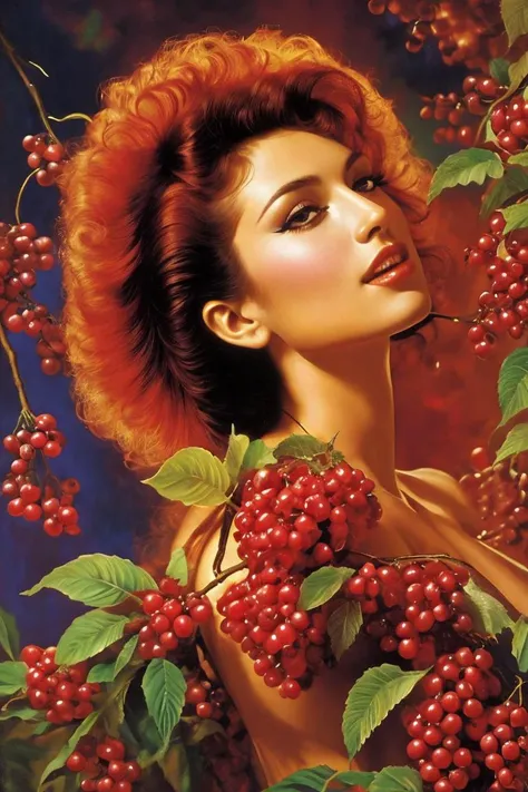 art by Boris Vallejo   Berry Delights: Zoom in on the intricate patterns and vibrant colors of various berries, revealing their delicate beauty and natural sweetness. (close-up, food, vivid tones)