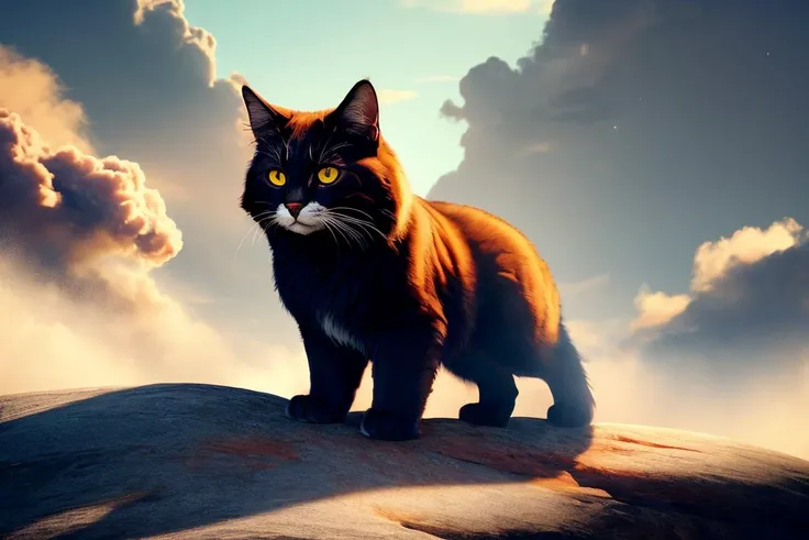 (( art by Christopher Balaskas )) painting named surrealistic dream of mystery cat in rpg world, animal, fluffy fur, (limited colors, red, black, gold) BREAK, perfect quality, best quality, ultrasharp, ultradetailed, perfect quality, masterpiece, intricated details, <lora:add_detail:0.4>, wallpaper, 8k