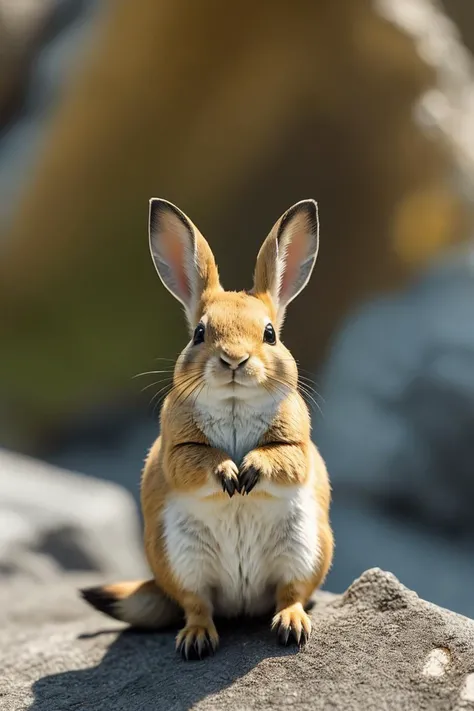 a professional shot of Black-lipped Pika (Ochotona curzoniae) - Small mammals belonging to the rabbit family, black-lipped pikas reside in alpine meadows along the Tibetan plateau. They have short limbs, rounded ears, and stocky builds. As suggested by their name, their lips are black, distinguishing them from other pika species. in natural habbitat , detailed feathers, good proportions, masterpiece, ultrasharp, ultraclear, deatiled shadows photorealistic, PA7_Photo, raw photo, dynamic angle, dynamic pose , best quality, 8k wallpaper , <lora:Marblegold-000009:0.67> Marblegold, gold gold maded by marble nad gold