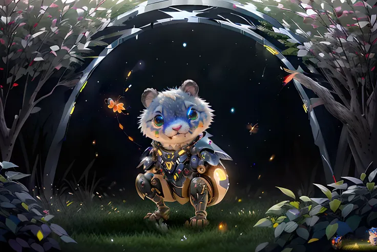 (Masterpiece, Best Quality:1.3), highres, (8k resolution wallpaper), official art, animal, (ultra-detailed portrait),(Realistic:1.5), (cute), cryptids,(CRYPTIDS:1.3), (futobot with small legs:1.6), preparing to fight with swords <lora:Futuristicbot4:0.8> <lora:Cryptids-13:0.8>, (ray tracing, octane render), (ambient lighting), diffused lighting, particles, dark alley, rubble, dustdystopian future, highrise skyscrapers in the background, moonlit night, (facing the camera:1.5) sharp focus, (covered in blood),  <lora:bukkake_:0.4> covered in dark_red_cum:1.2,(red_bukkake), (drenched in dark red-blood), <lora:instantcumshot:0.4>, (red_cumshot),(depth of field), Fuji 85mm, from below, colorful, fairytale illustration, (solo:1.3), full body, pokemon \(creature\), ([rabbit: mouse: 0.5]female), feathers, soft, stylish, perfect eyes, (shiny), beautiful, cute, (cinematic lighting:1.1), perfect, (details:1.2), warmth, wide shot, animal focus, sharp focus, scenery, extremely detailed background, fantasy, 8k, (blurry background), (shadow), realistic, ((volumetric lighting)), perfect composition, reflection, grass, tree, soaked in dark blood, covered in dark red blood, bioluminescence, (bioluminescent grass.1.3), (bioluminescent fur.1.5), (fireflies)