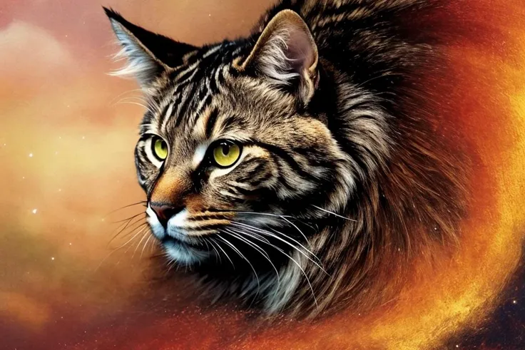 (( art  by Susan Seddon Boulet ))  painting named surrealistic dream of mystery cat  in rpg world, animal, fluffy fur,  (limited colors, red, black, gold) BREAK, perfect quality, best quality, ultrasharp, ultradetailed, perfect quality, masterpiece, intricated details, <lora:add_detail:0.4>, wallpaper, 8k