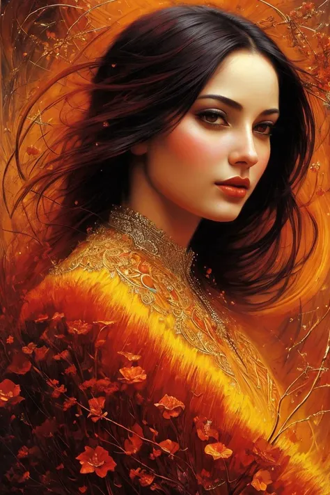 art by Karol Bak    Saffron's Fiery Threads: Zoom in on the delicate threads of saffron, revealing the intricate patterns and vibrant colors of this precious spice. (close-up, food, warm tones)