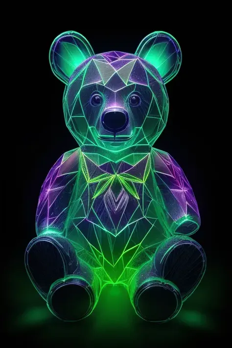 fantasy bear made of neon rays, ultra detailed, fairy lighting, photorealistic, bright colors, volumetric rays of light, hdr.
