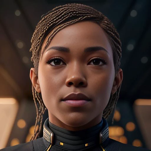 close shot on beautiful face, perspective, analog photography, gorgeous woman, sonqua-2000, sculpt body, black leather star trek jacket, open jacket on neckline, naked skin, photorealistic, trending on artstation, analog shot,
, keylight, backlight, backlit, cinematic