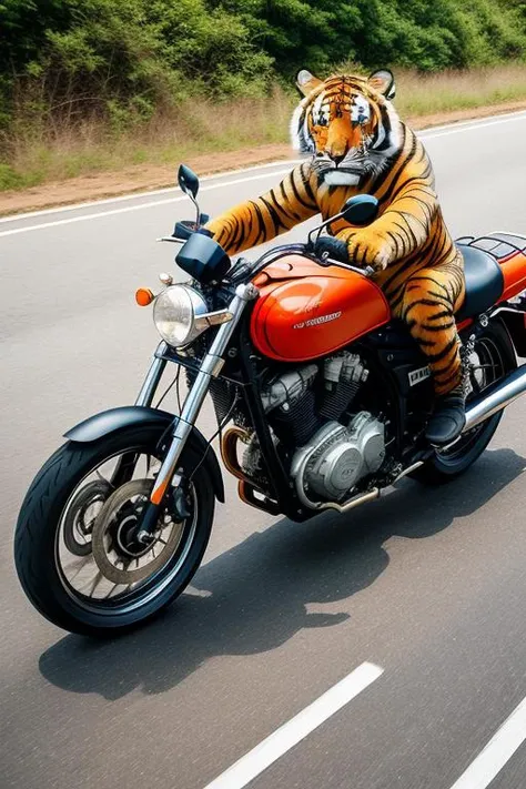 A tiger riding a motorcycle