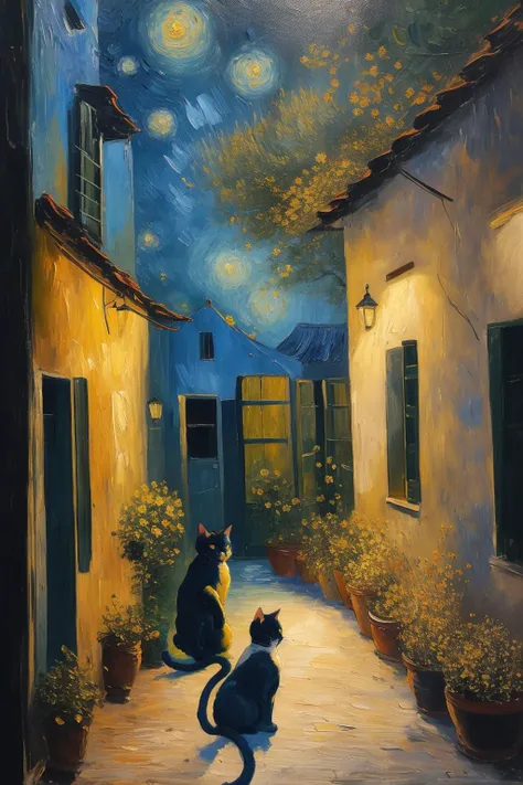 masterpiece,best quality,cat in outdoor,oil painting,<lora:tbh123-:0.8>,style of Vincent van Gogh,