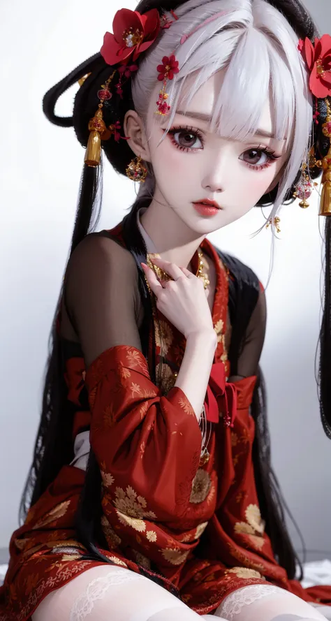 ((solo)),1 girl,Kpop idol,best quality, masterpiece,white hair,thighhighs over pantyhose,hanfu,Flower,hanfu girl,<lora:R2:0.5>,<lora:lora-hanfugirl-v1-5:0.8>,(detailed face:1.2)