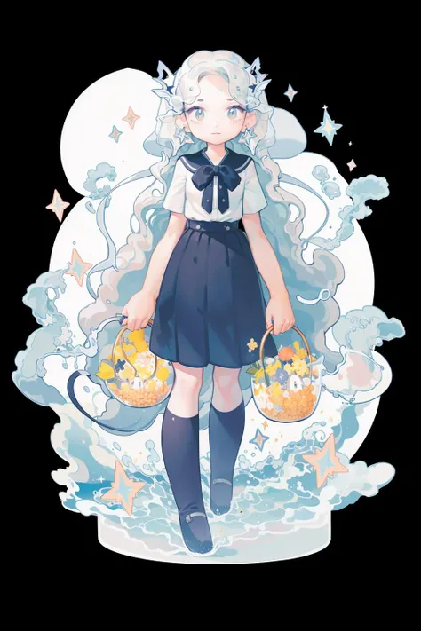 1girl,  <lora:wedjigamja:1>, , cute, stars, clouds, (golden fishes, Pisces), masterpiece, best quality,