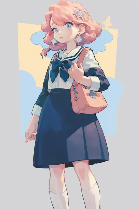 1girl,  <lora:wedjigamja:1>, , cute, stars, clouds,  fashionable  , colorful, in the school,simple background, colorful hair, masterpiece, best quality,